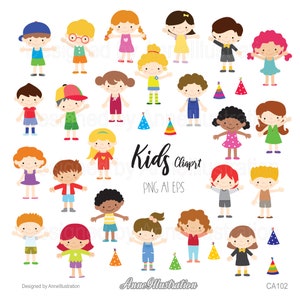 Clipart de niños, Clipart de niños, Niño, Niña, Estudiante, Niños lindos, Niño, Gráfico, Vector, Descarga instantánea Ilustración_CA102