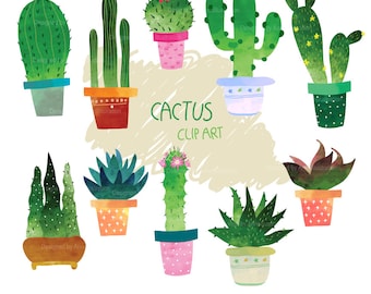 Cactus Clipart,Water color Cactuses Clipart,Plant Clipart, Succulent Clipart,botanical clipart,Floral Clipart FW10
