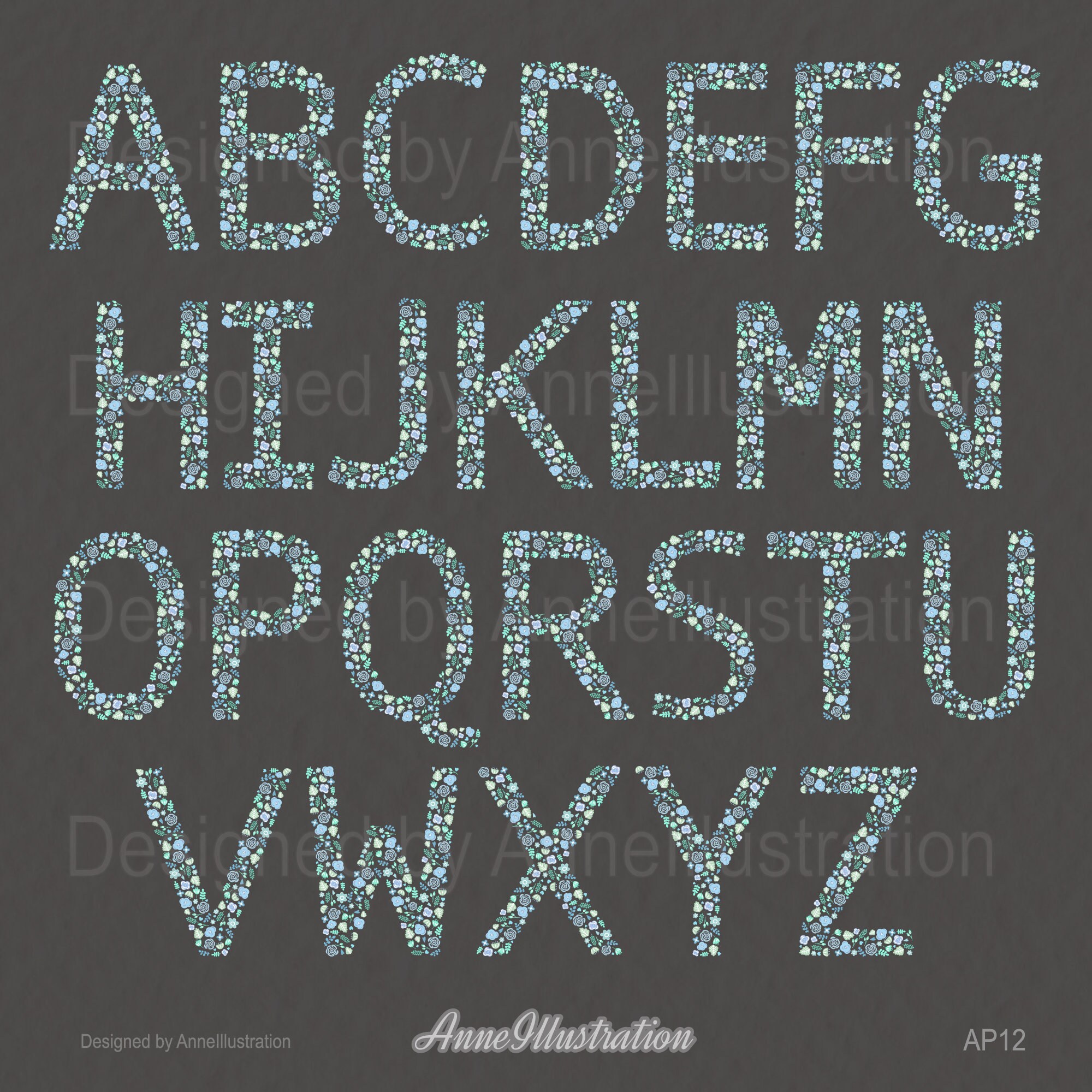 Floral Alphabet Clipart,letters,blue,wedding Clipart,floral Monogram ...