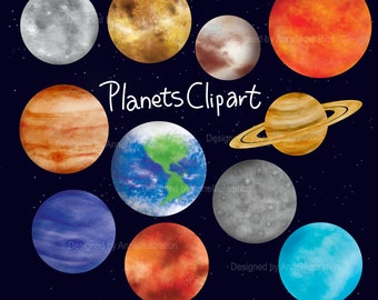 Planets Clipart,Outer Space Clipart,Solar System Clipart,Instant download Illustration_CA34