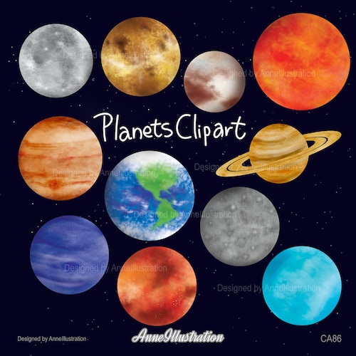 Watercolor Planets Clipart Solar System Download Space - Etsy Canada