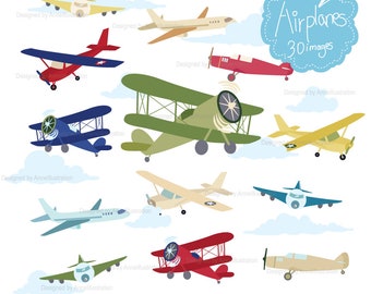 Airplanes Clipart,Biplane Clipart,Retro Airplane Cliaprt,Light Plane Clipart,Vector,Instant download Illustration_CA27