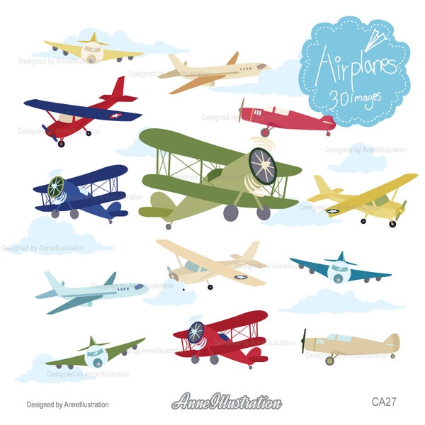 Airplanes Clipart,Biplane Clipart,Retro Airplane Cliaprt,Light Plane Clipart,Vector,Instant download Illustration_CA27