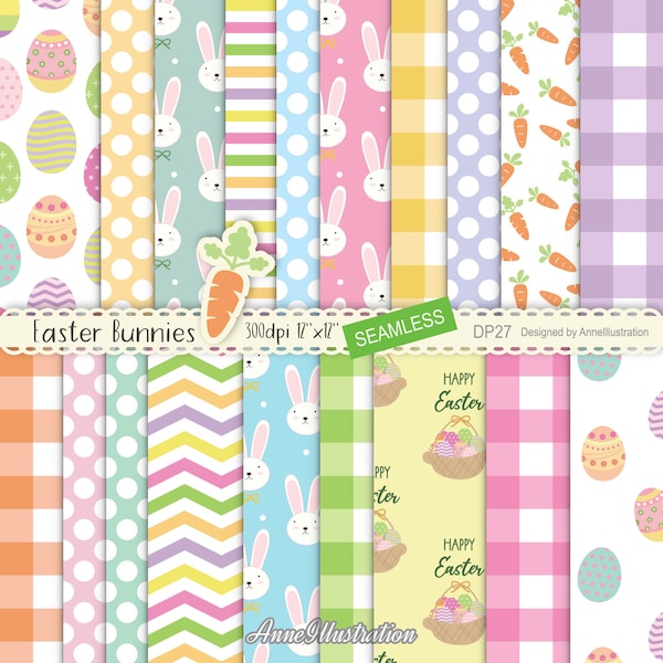 Lapins de Pâques [sans couture] papiers numériques, Lapin pastel, Oeufs, Enfants, Scrapbook, Patteren, Fond, Imprimable, Graphique, Téléchargement instantané_DP27