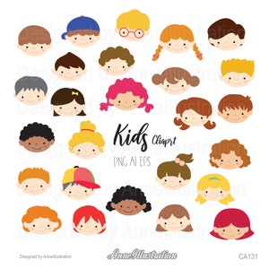 Kid's Face Clipart,Children,kindergarten,Boy,Girl,Student,School,Class,Cute Kids,Child,Graphic,Vector,Instant download Illustration_CA131