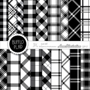 Papier numérique à carreaux de buffle noir et blanc (pas sans soudure), de base, arrière-plan, graphique, motifs, texture, téléchargement instantané Illustration_DP17