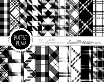 Black & White Buffalo Plaid Digital Paper(Not in seamless),Basic,Background,Graphic,Patterns,Texture,Instant download Illustration_DP17