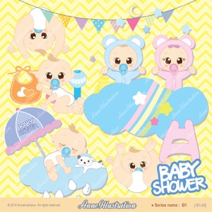 Baby shower Babyboy Clipart, Birthday, Inviatation design, Vector,  Instant download Illustration_B1-03