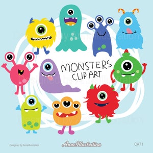Monsters Clipart, schattige Monsters Clipart, afbeelding, Vector, Instant download Illustration_CA71