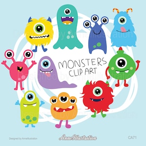 Monsters Clipart, schattige Monsters Clipart, afbeelding, Vector, Instant download Illustration_CA71