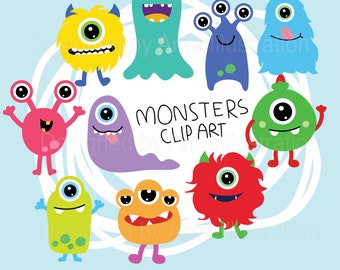 Monsters Clipart,Cute Monsters Clipart,Graphic,Vector,Instant download Illustration_CA71