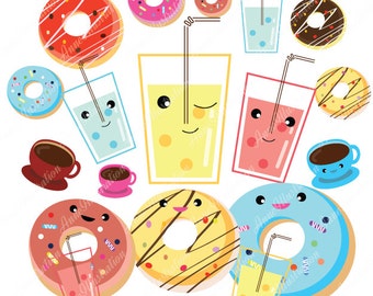 Clipart de Café e Donuts, Clipart de Café, Clipart de Donuts, Clipart de Comida, Clipart de Bebidas, Vetor, Download instantâneo_ CA-07