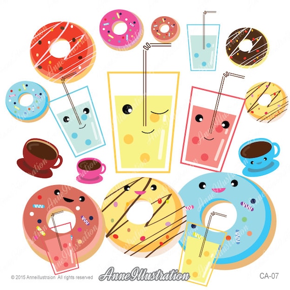 Coffee & Donuts Clipart,Coffee Clipart,Doughnut Clipart,food Clipart,Drink Clipart,Vector,Instant download_ CA-07