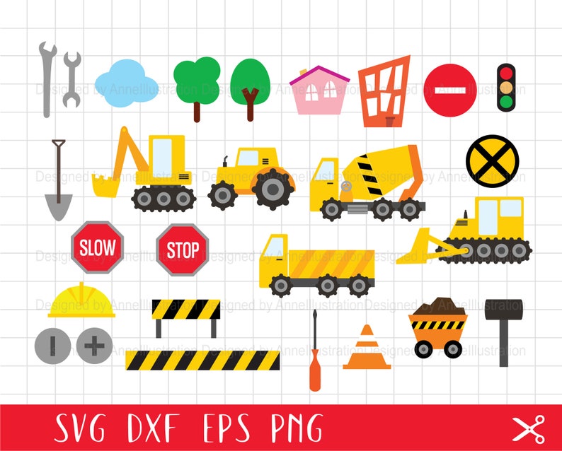 Construction SVG,Cut file,Clipart,Truck Clipart,Diggers,Crane,Bulldozer,Transportation,vehicle,hammer,Instant download Illustration_CA15 image 2