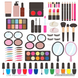 Makeup Clipart,Cosmetics,Beauty,Fashion,nail polish,lipstick,eyeshadow blush,Digital,Graphic,PNG,Vector,Instant download Illustration_CA96