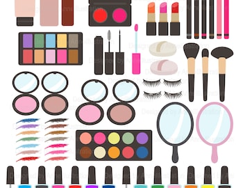Imágenes prediseñadas de maquillaje, cosméticos, belleza, moda, esmalte de uñas, lápiz labial, rubor de sombra de ojos, digital, gráfico, PNG, vector, descarga instantánea Illustration_CA96