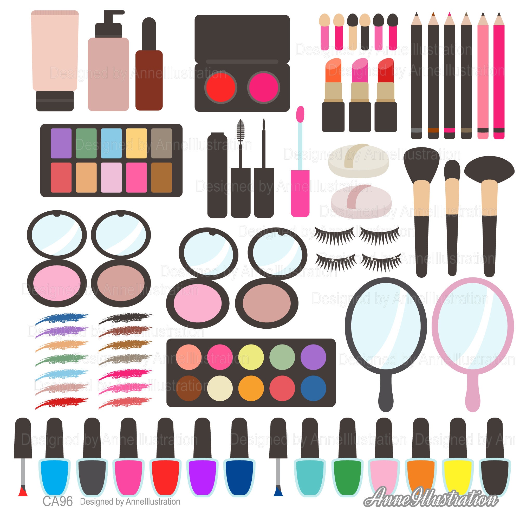 Makeup Clipart,cosmetics,beauty,fashion,nail Polish,lipstick,eyeshadow  Blush,digital,graphic,png,vector,instant Download Illustration_ca96 