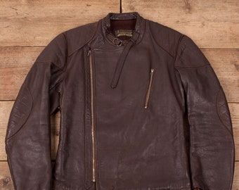 RARE Vintage 40s Leather Jacket Medium Paracuir Saint Etienne Brown Prophete R17449