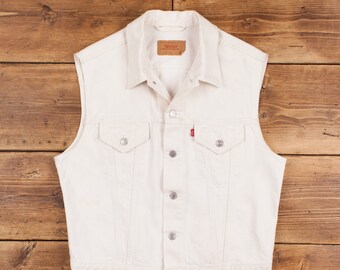 White Denim Vest - Etsy UK