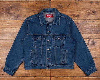 Vintage Wrangler Denim Jacket XL Dark Blue Jean Trucker R29604 - Etsy