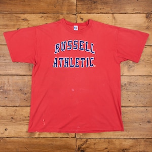 Vintage 90s Russell Athletic T Shirt 2XL USA Made Spell Out Graphic Tee R31073