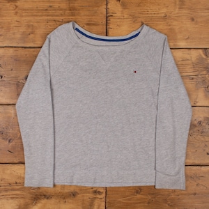 Vintage Tommy Hilfiger Long Sleeve T Shirt Large 90s Blank Logo Grey Womens Tee