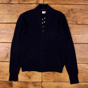 Vintage Cardigan M 90s USA Made V-Neck Wool Blue