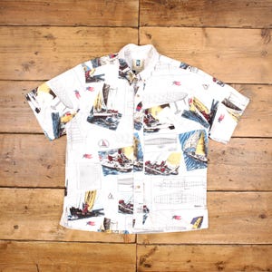 Vintage Kahala Hawaiian Shirt Button L Sailing Mens Short Sleeve White Solid