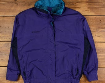 Vintage 80s Columbia Jacket Coat Shell Fleece Blue Teal Red Neon