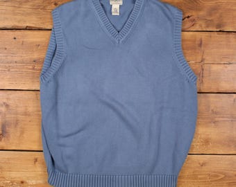 L.L. Bean Pullover Weste Pullover XL Herren Baumwoll Weste V-Ausschnitt Ärmellos Blau Stricken