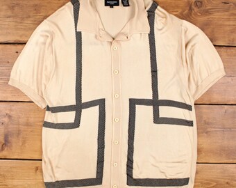 Pardazzio Uomo Cardigan 3XL Mens Rayon Short Sleeve Button Front Beige Knit