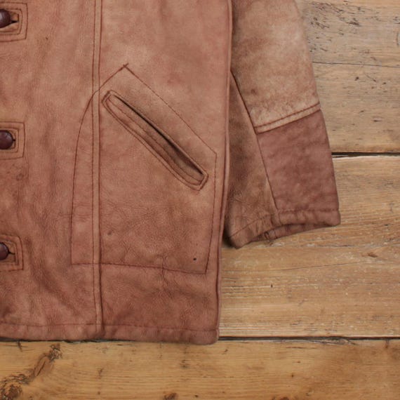 Vintage Leather Jacket L 80s Sherpa Lined Overcoat Brown - Etsy