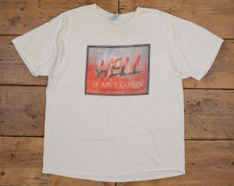 Vintage Hanes T-shirt XL Mens 90s White Tell Hell Jesus Graphic