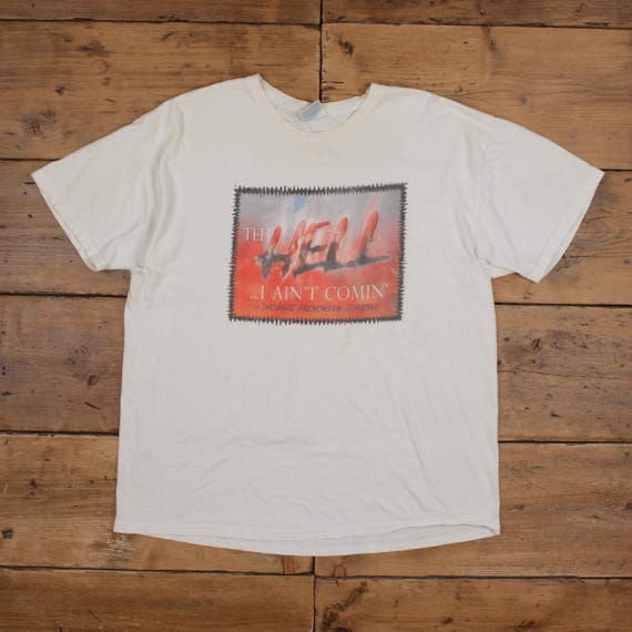 Vintage Hanes T-shirt XL Mens 90s White Tell Hell Jesus Graphic
