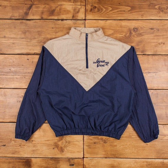 Vintage Augusta Windbreaker Jacket L 90s Quarter Zip USA Made Blue Zip