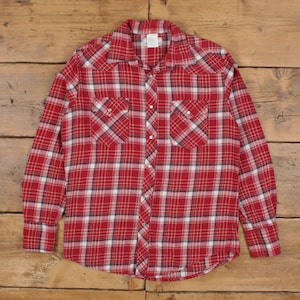 Vintage Wrangler Western Shirt Snap M Wrancher Plaid Mens Long Sleeve Red