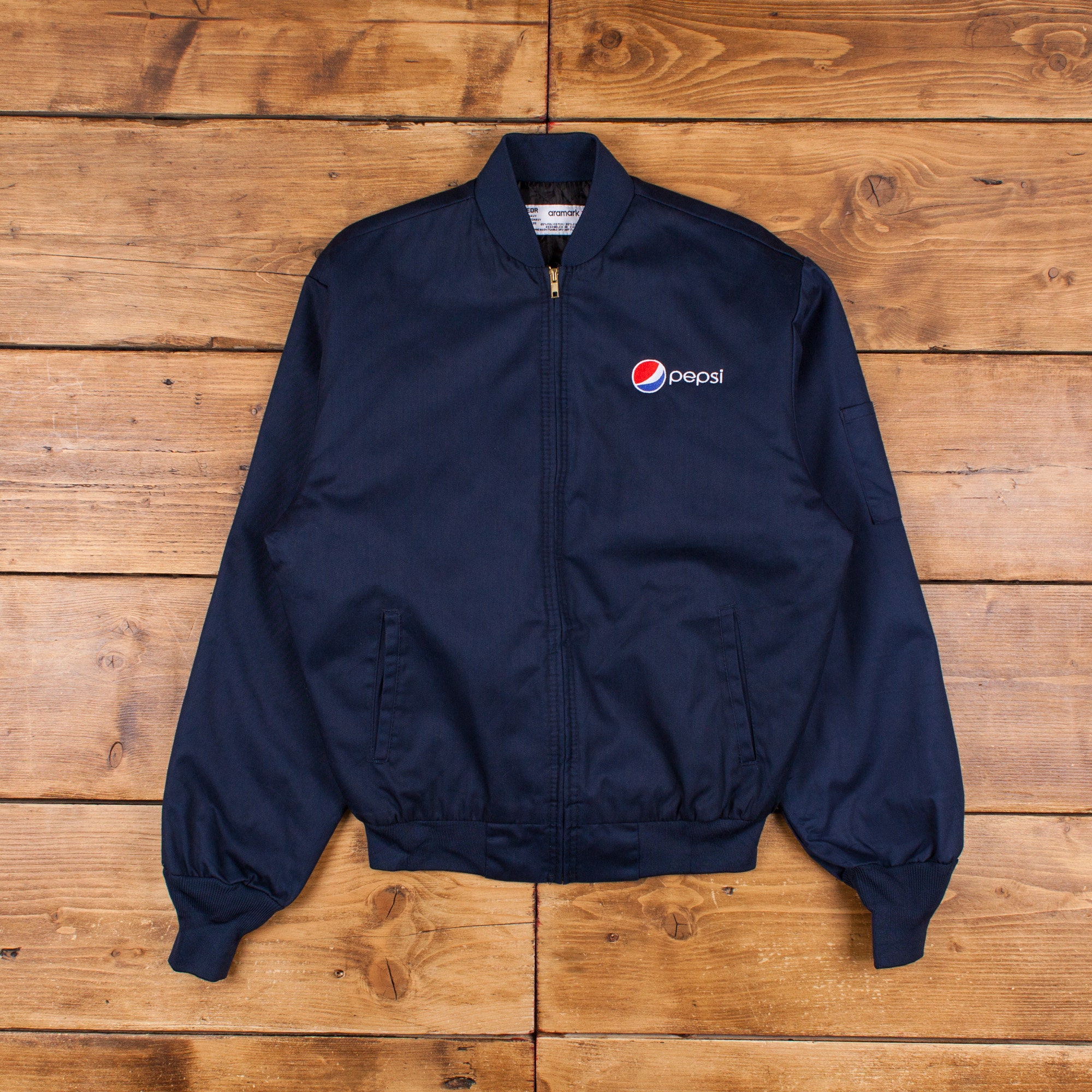 Vintage aramark Chaqueta de trabajo M Bomber Pepsi Azul Zip