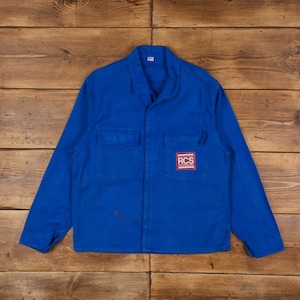 Vintage French Workwear Jacket M Blue Velcro Chore Utility Cotton