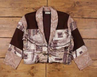 Vintage Flashback Tapestry Jacket L Blazer Patchwork Floral Brown Womens