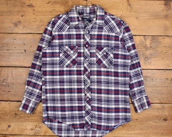 Vintage Wrangler Western Shirt Snap XL 90s X Long Tails Mens Long Sleeve Blue