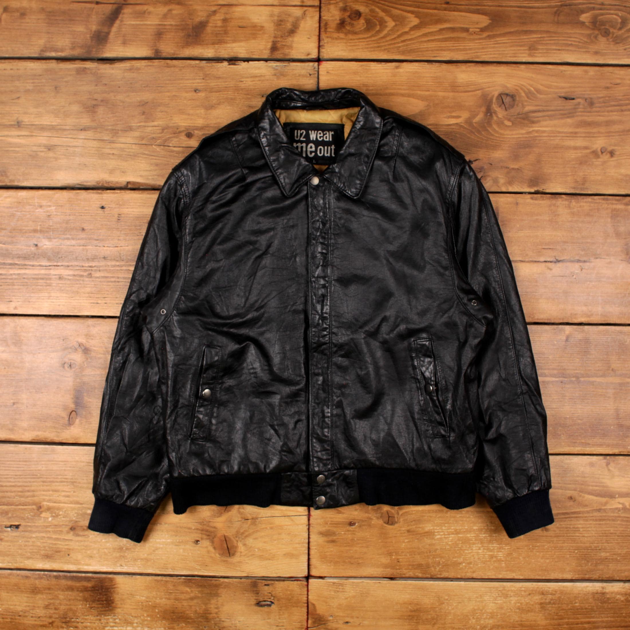 Vintage U2 Wear Me Out Leather Jacket L 90s Bomber Black - Etsy