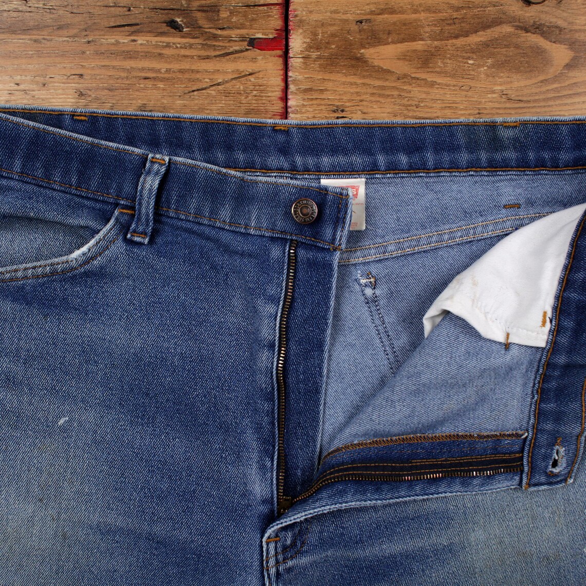 Vintage Levis Jeans 38 x 29 90s Stonewash Straight Blue Black Tab Denim, foto 3 di 5