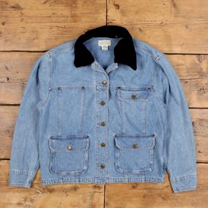 Vintage St John&#39;s Bay Denim Jacket M 90s Workwear Detachable Collar Blue