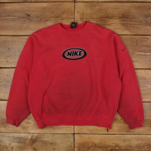 Vintage Nike Spell Out Sweatshirt L Roundneck Mens Red