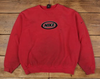 Vintage Nike Spell Out Sweatshirt L Roundneck Mens Red
