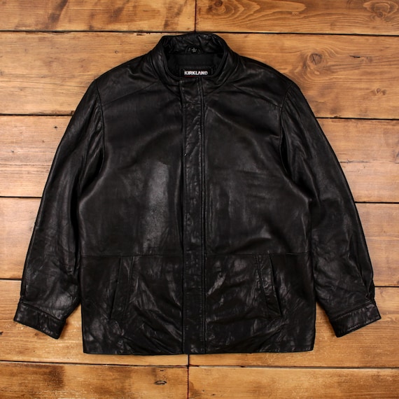 Vintage Kirkland Signature Leather Jacket L Mens 90s Black Full