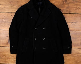 Polo Ralph Lauren Pea Coat Jacket Black Naval Double Breasted Wool