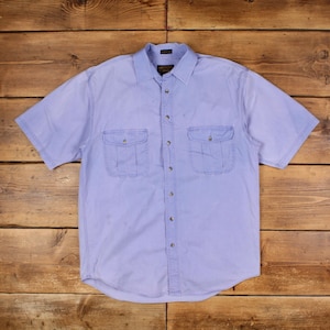 Vintage Eddie Bauer Casual Shirt Button L Mens Short Sleeve Blue Solid