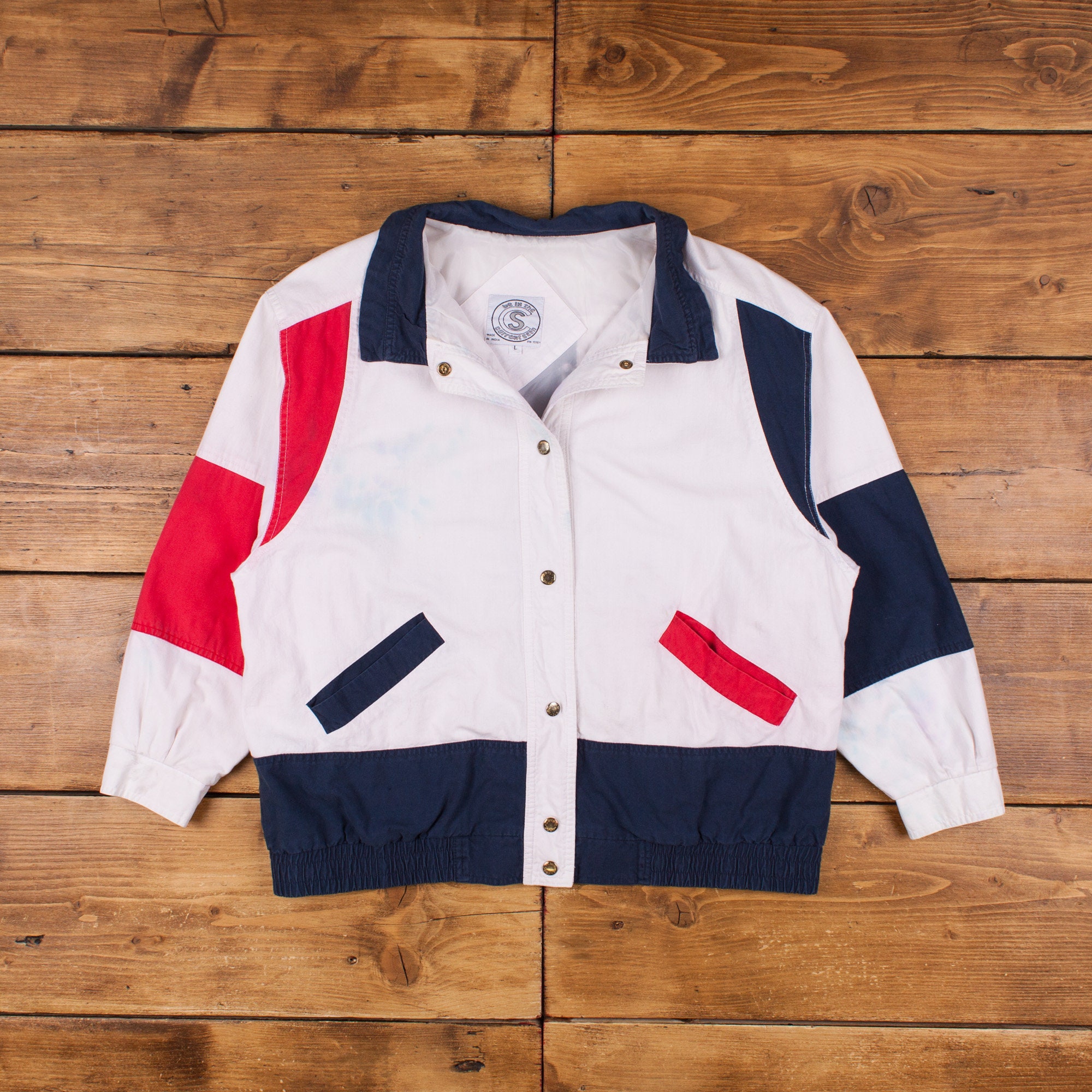 Vintage Current Seen Windbreaker Jacket L White Womens Snap
