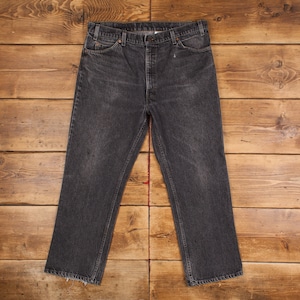 Vintage Levis 517 Jeans 38 x 30 USA Made 90s Dark Wash Bootcut Grey Orange Tab